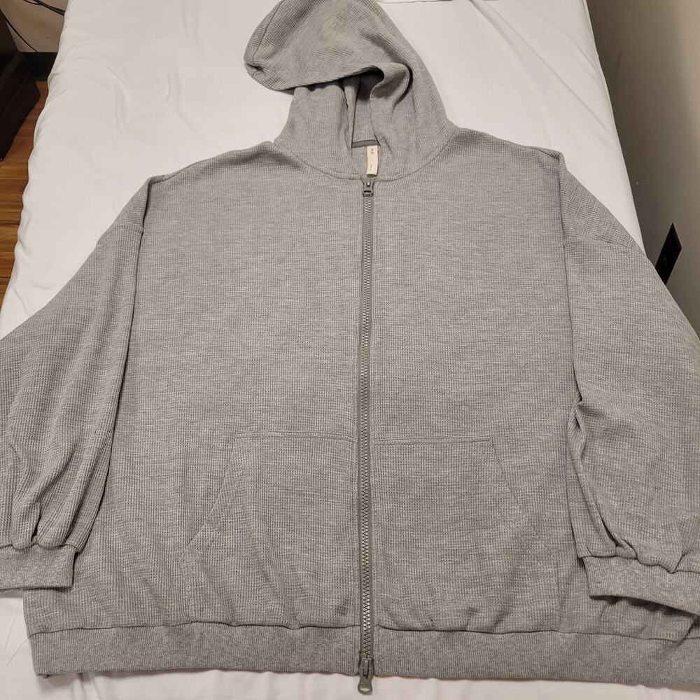 Nap Loungewear Sweatshirt Large Gray Hooded Zip Thermal Waffle Oversized Slouchy